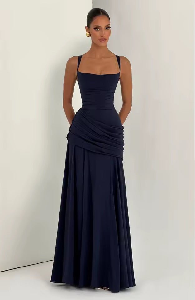 Robe Longue à Encolure Carrée et Drapé Latéral pour Femme | Idéale pour l'Été - Emilia Lane