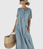 Robe longue à manches courtes avec nœud et poches pour femmes - Emilia Lane