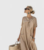 Robe longue à manches courtes avec nœud et poches pour femmes - Emilia Lane
