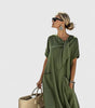 Robe longue à manches courtes avec nœud et poches pour femmes - Emilia Lane
