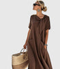 Robe longue à manches courtes avec nœud et poches pour femmes - Emilia Lane