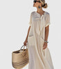 Robe longue à manches courtes avec nœud et poches pour femmes - Emilia Lane