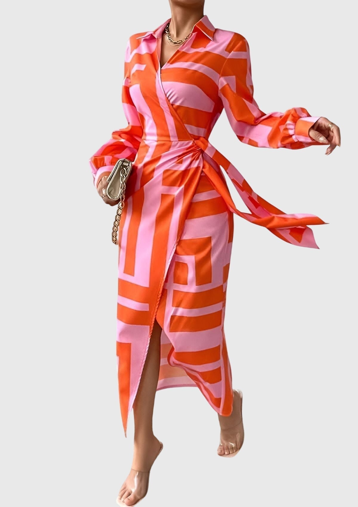 Robe longue à manches longues imprimée pour femmes - Emilia Lane