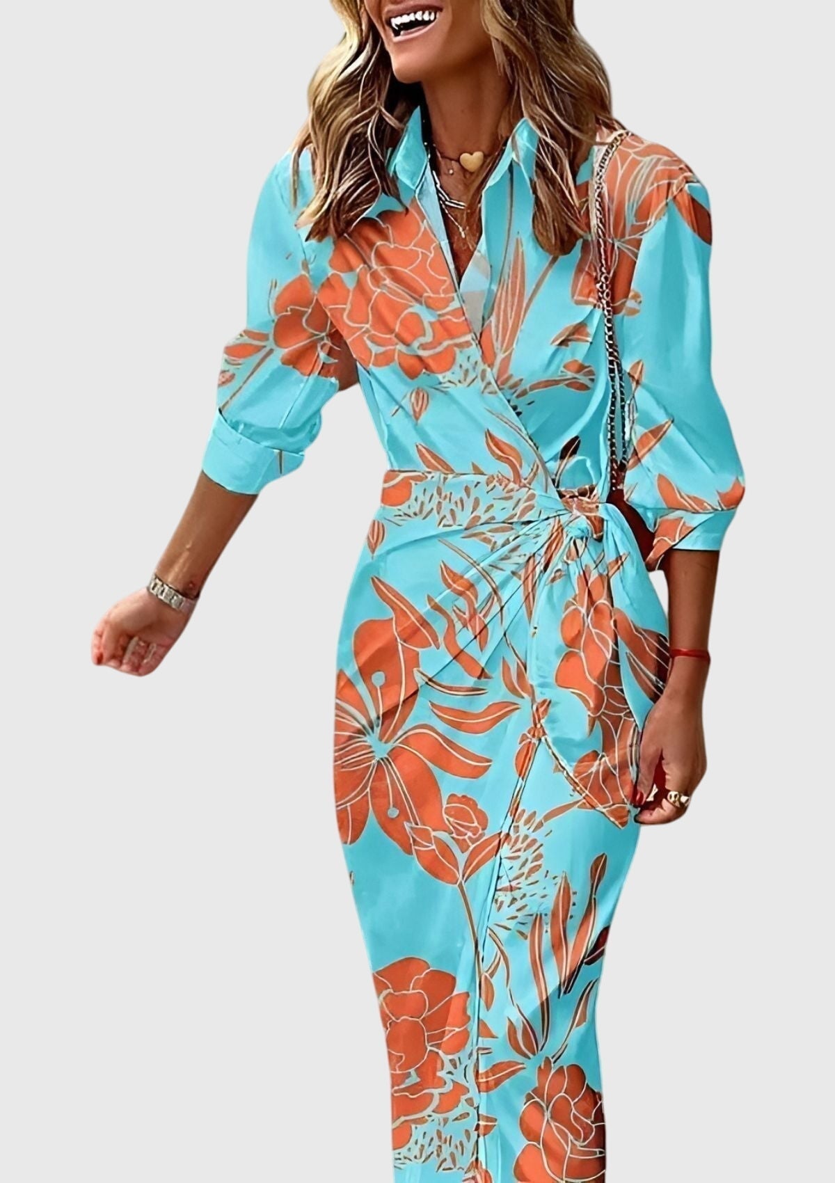 Robe longue à manches longues imprimée pour femmes - Emilia Lane