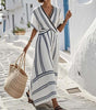 Robe Longue avec Encolure en V et Manches Courtes pour Femmes - Emilia Lane