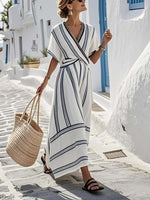 Robe Longue avec Encolure en V et Manches Courtes pour Femmes - Emilia Lane