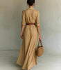 Robe Longue Ceinturée en Coton pour Femmes