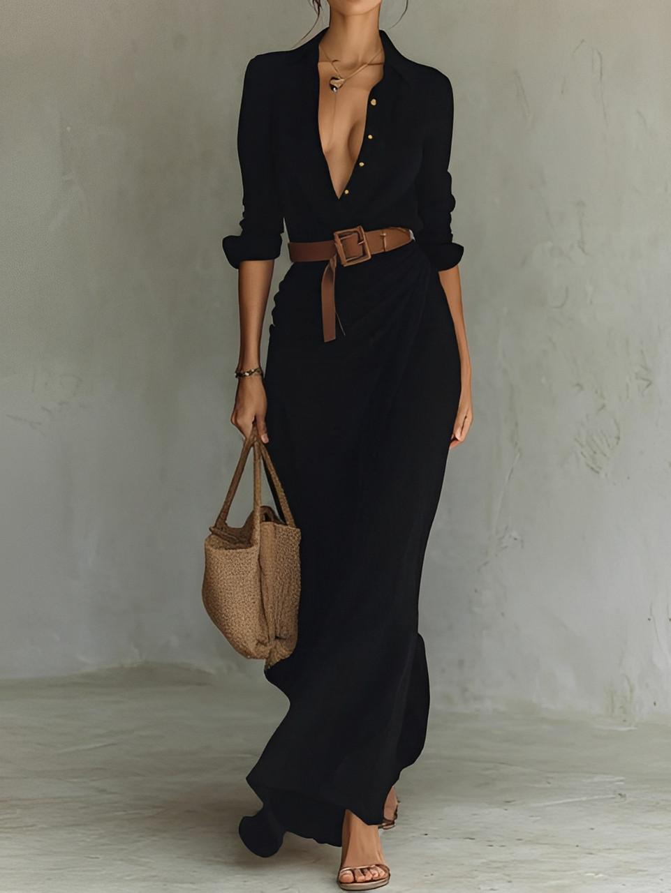 Robe Longue Ceinturée en Coton pour Femmes