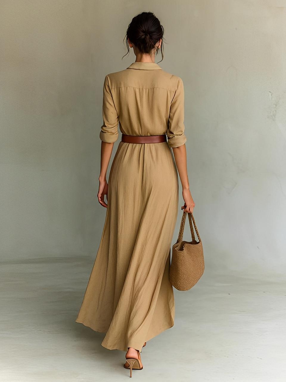 Robe Longue Ceinturée en Coton pour Femmes - Emilia Lane