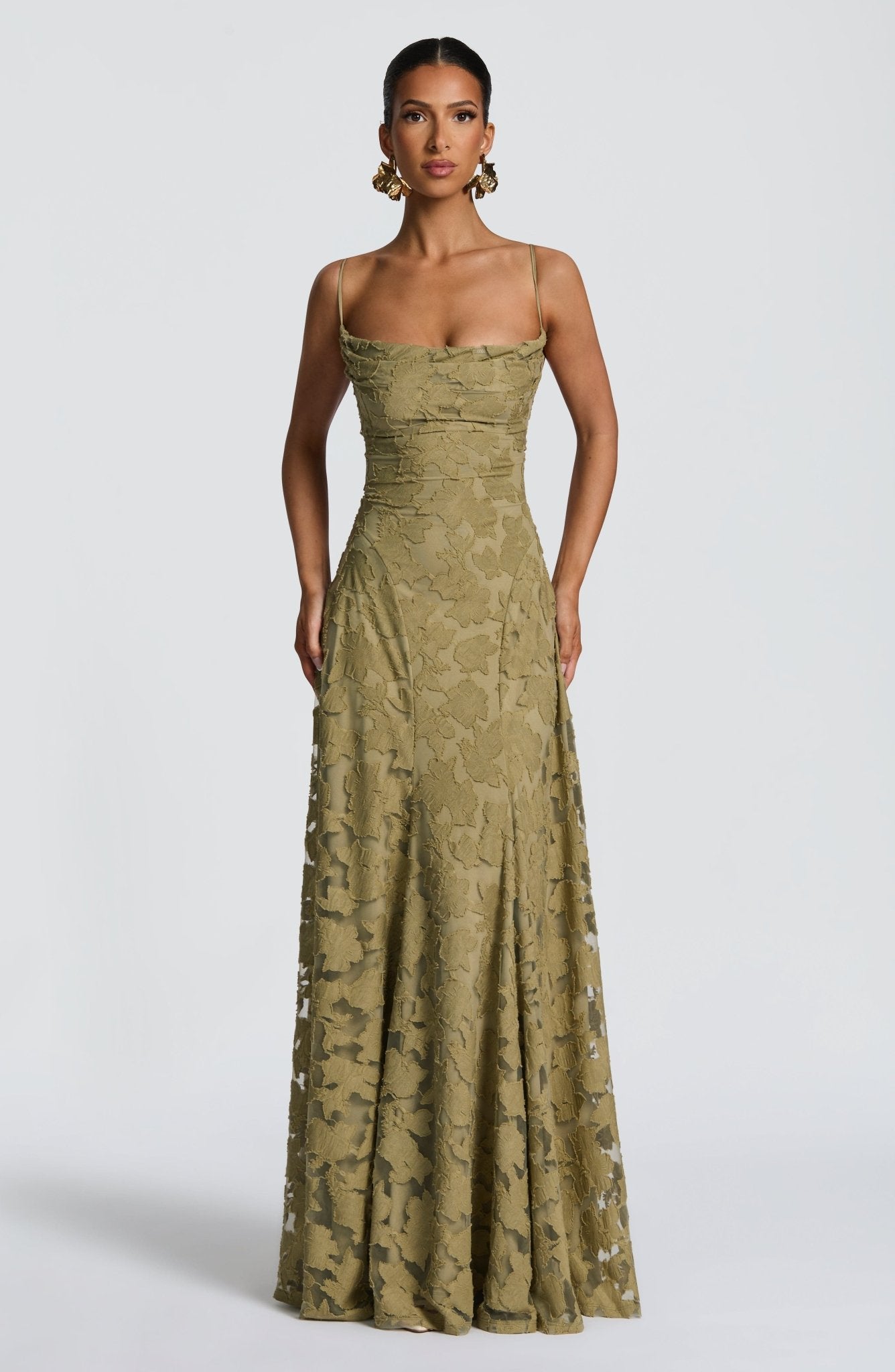 Robe Longue Drapée à Motif Floral avec Bretelles pour Femme | Idéale pour les Sorties - Emilia Lane