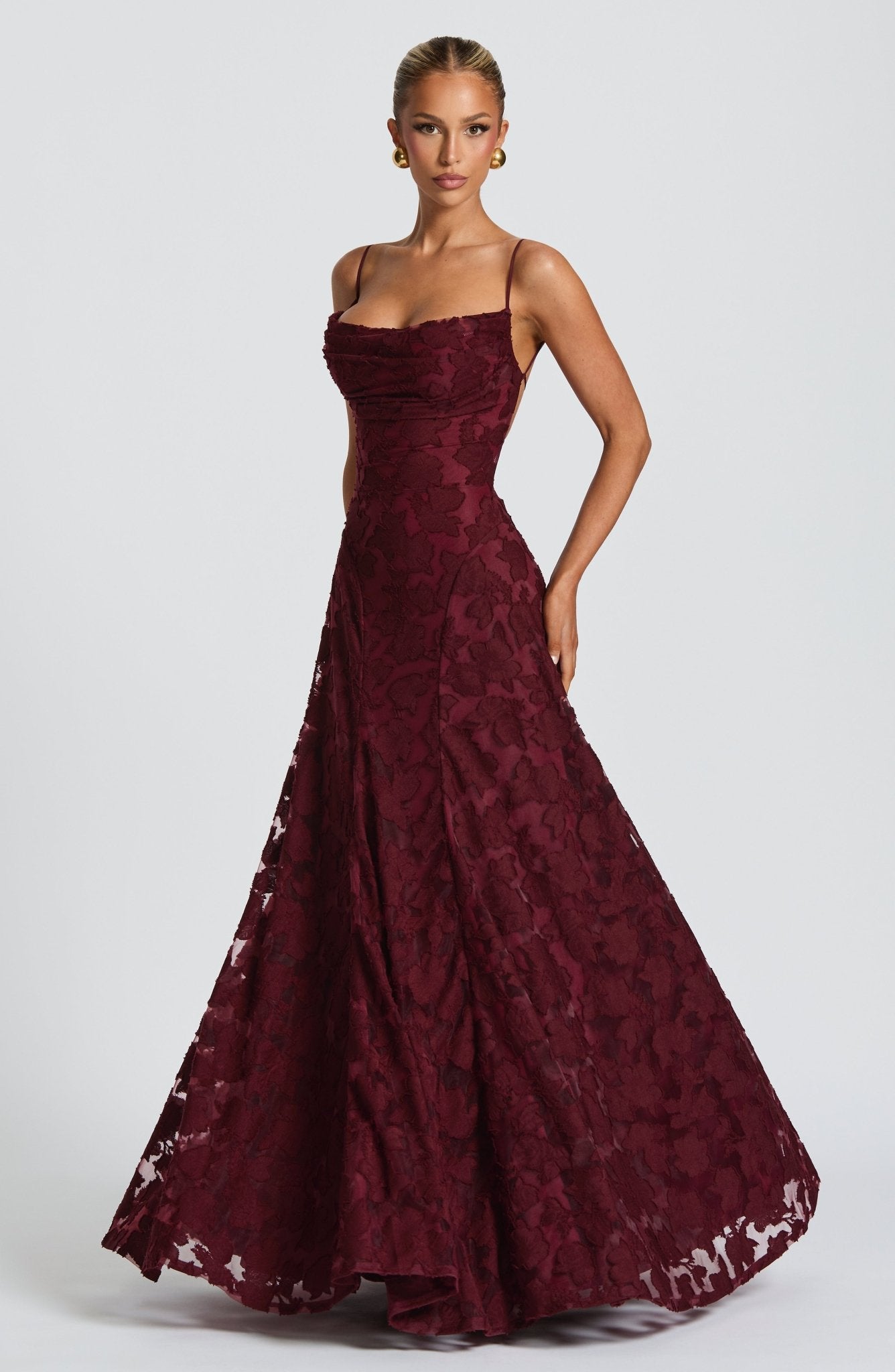 Robe Longue Drapée à Motif Floral avec Bretelles pour Femme | Idéale pour les Sorties - Emilia Lane