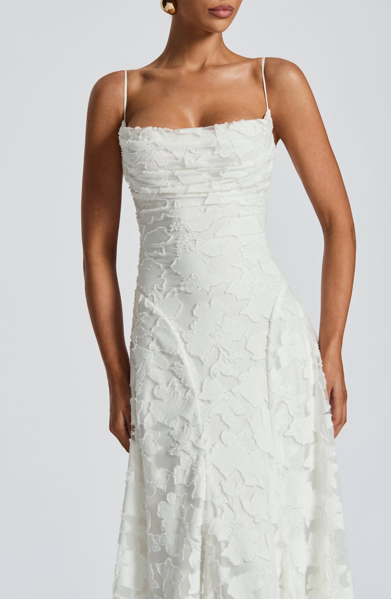 Robe Longue Drapée à Motif Floral avec Bretelles pour Femme | Idéale pour les Sorties - Emilia Lane