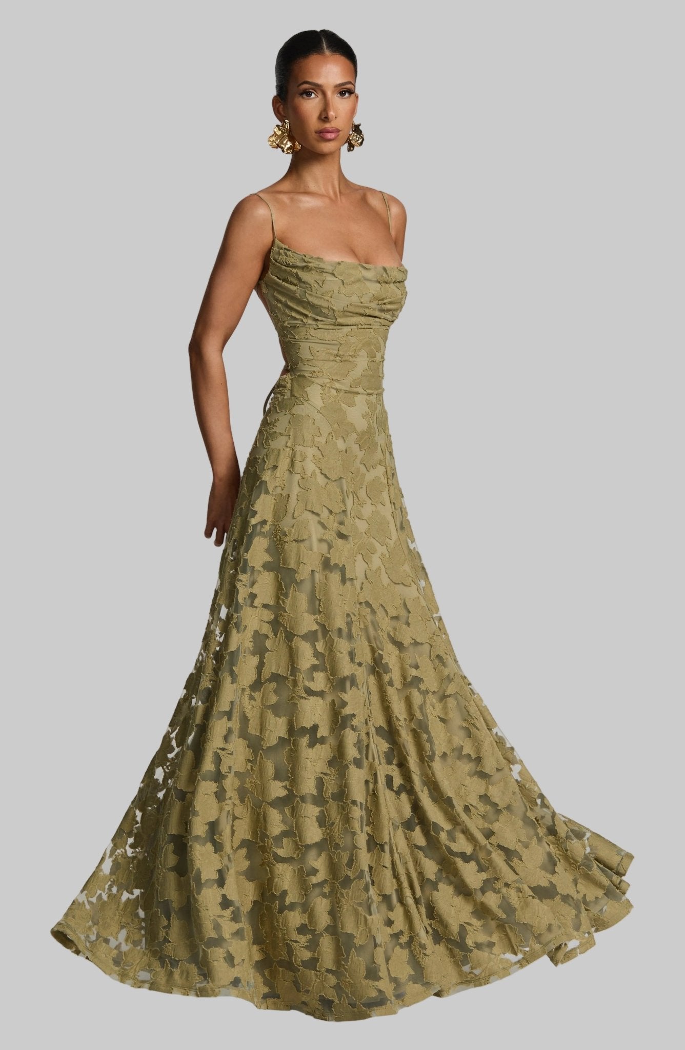 Robe Longue Drapée à Motif Floral avec Bretelles pour Femme | Idéale pour les Sorties - Emilia Lane