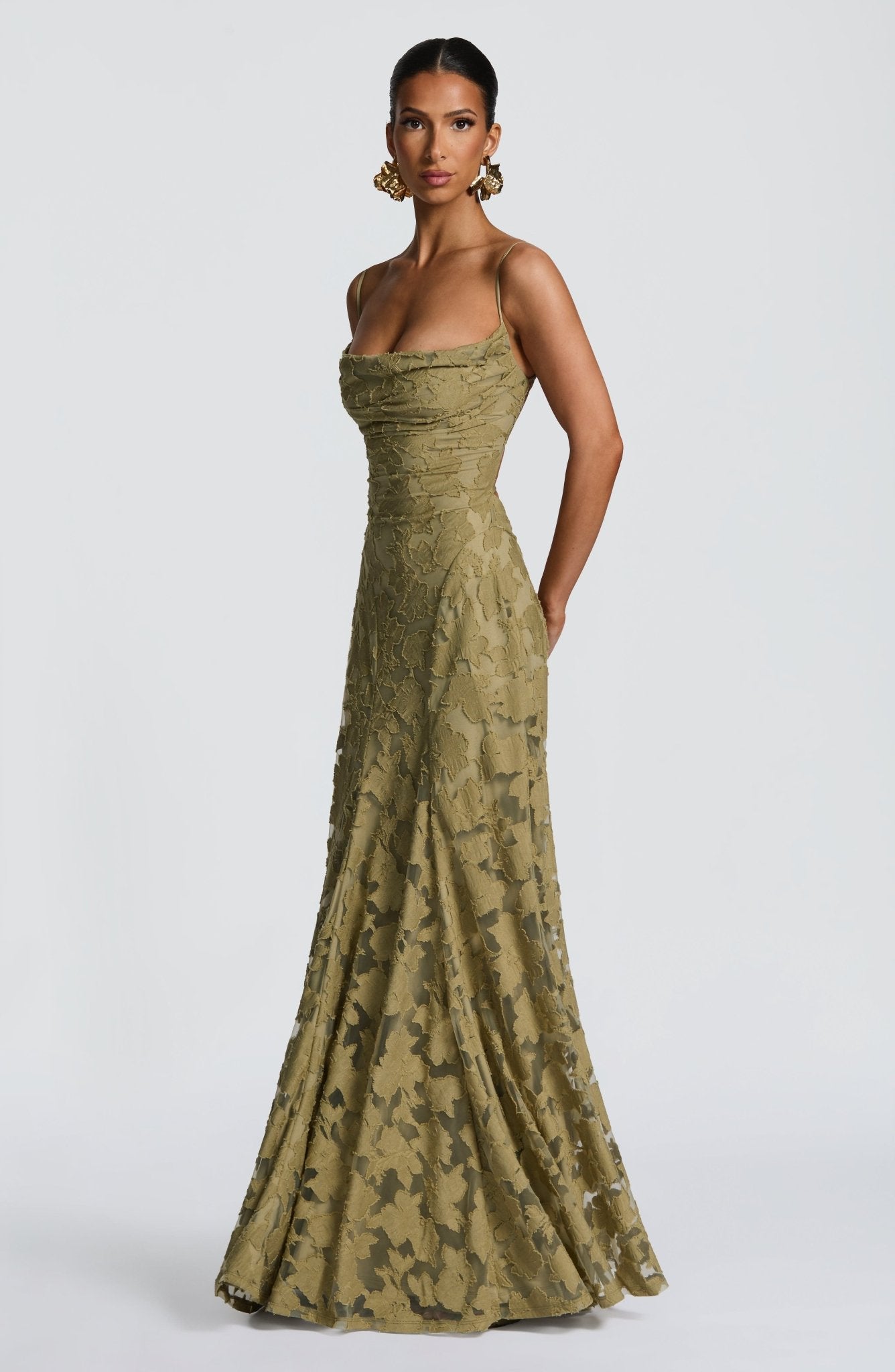Robe Longue Drapée à Motif Floral avec Bretelles pour Femme | Idéale pour les Sorties - Emilia Lane