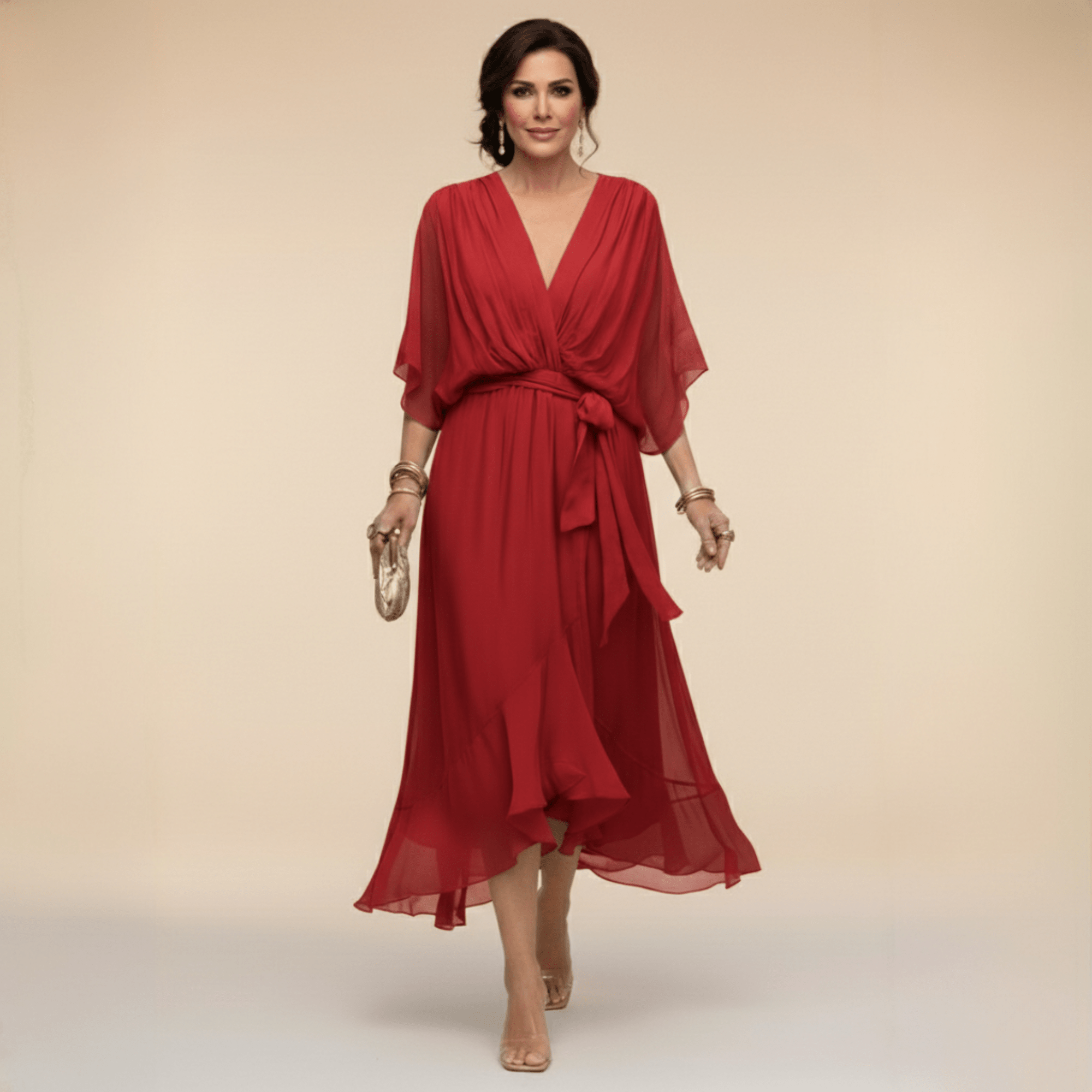Robe Longue en Chiffon à Manches Chauve - Souris pour Femmes - Emilia Lane