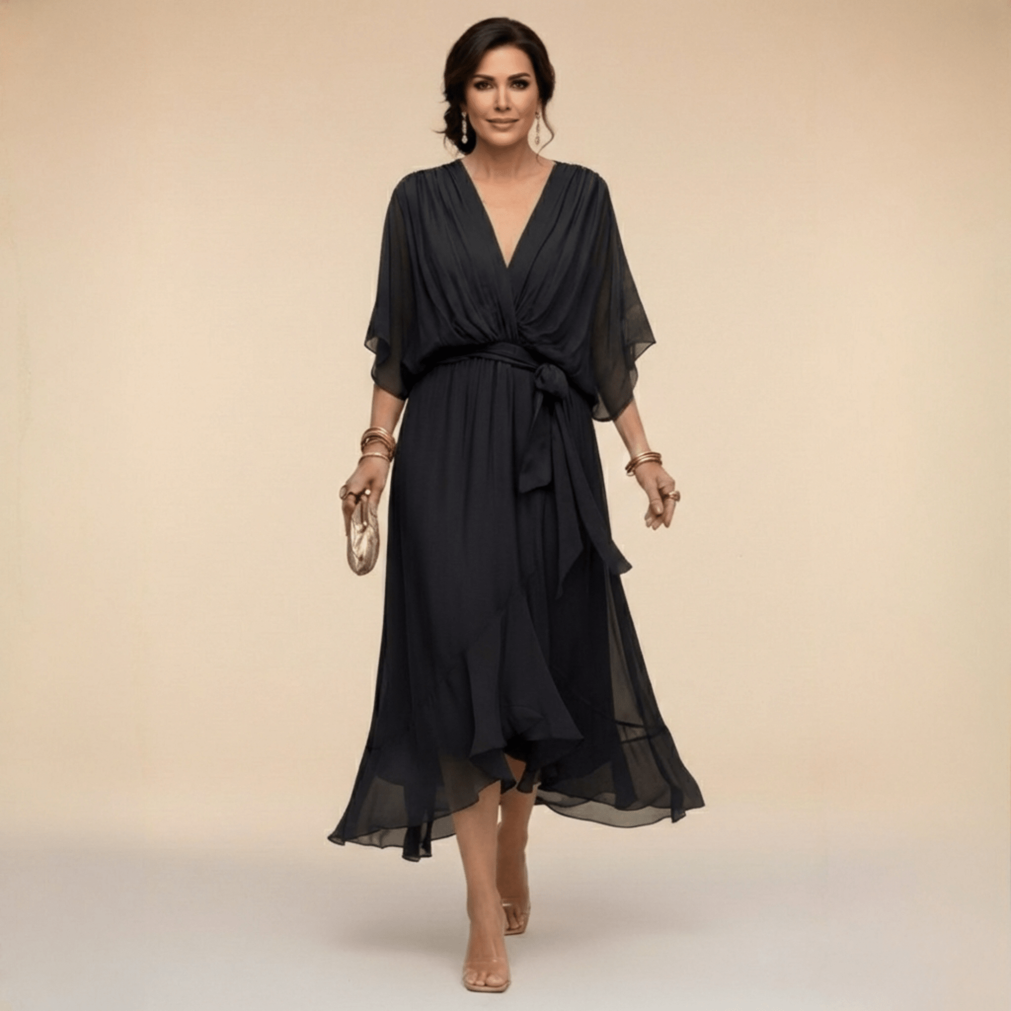 Robe Longue en Chiffon à Manches Chauve - Souris pour Femmes - Emilia Lane