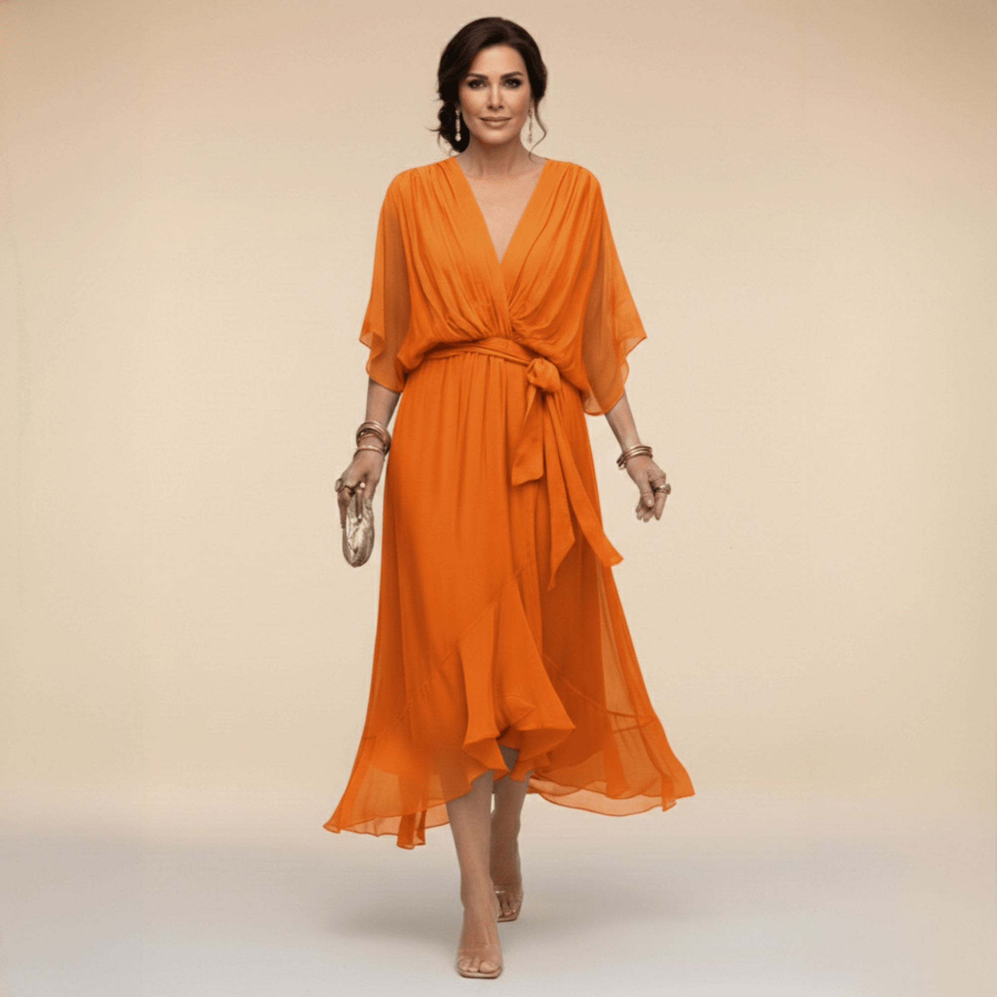Robe Longue en Chiffon à Manches Chauve - Souris pour Femmes - Emilia Lane