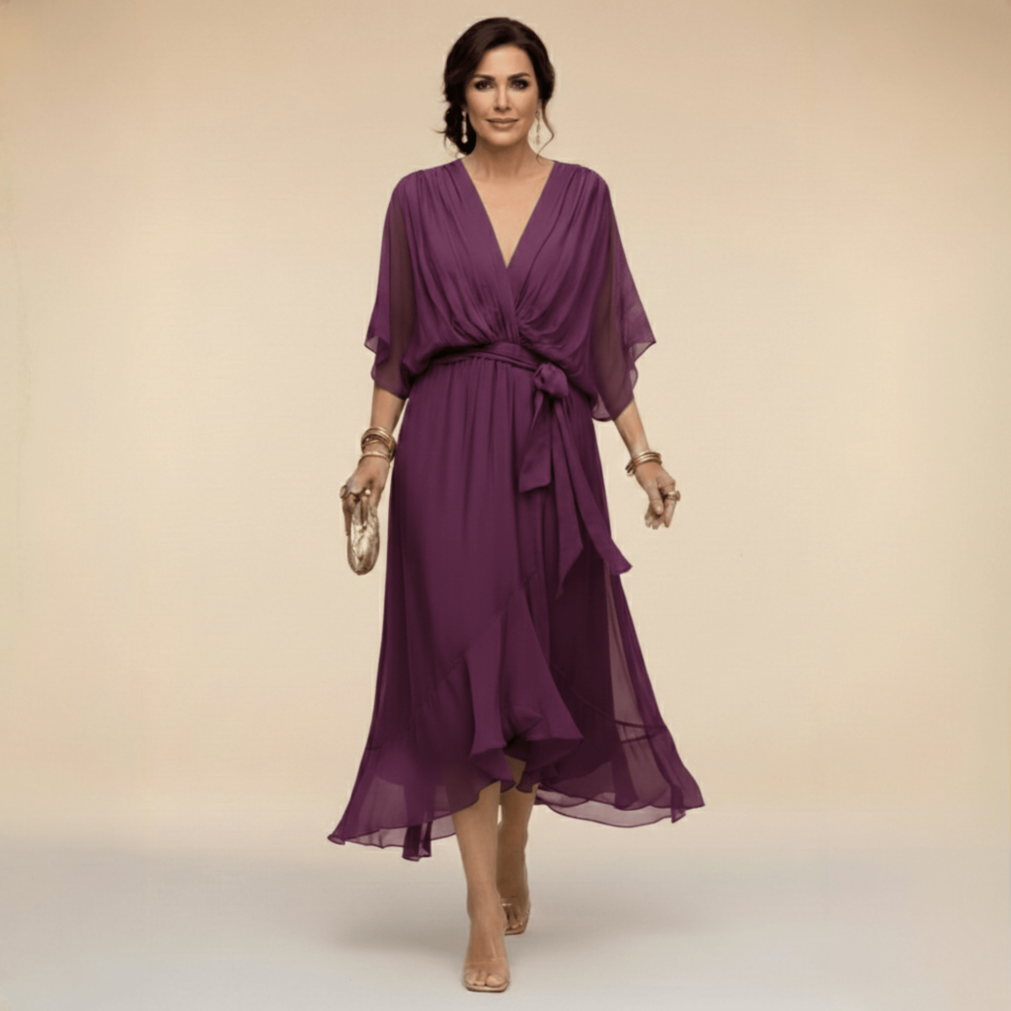 Robe Longue en Chiffon à Manches Chauve - Souris pour Femmes - Emilia Lane