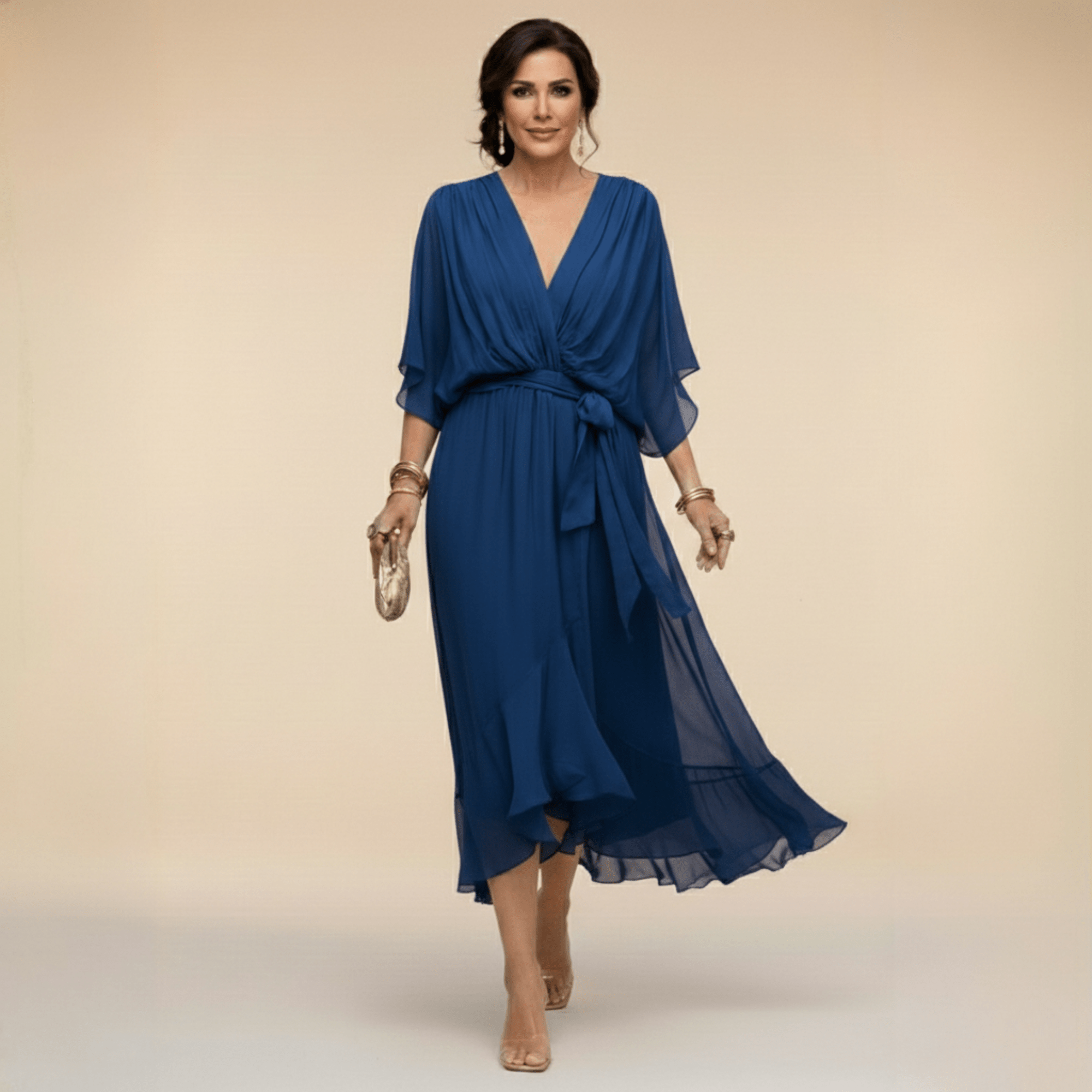 Robe Longue en Chiffon à Manches Chauve - Souris pour Femmes - Emilia Lane
