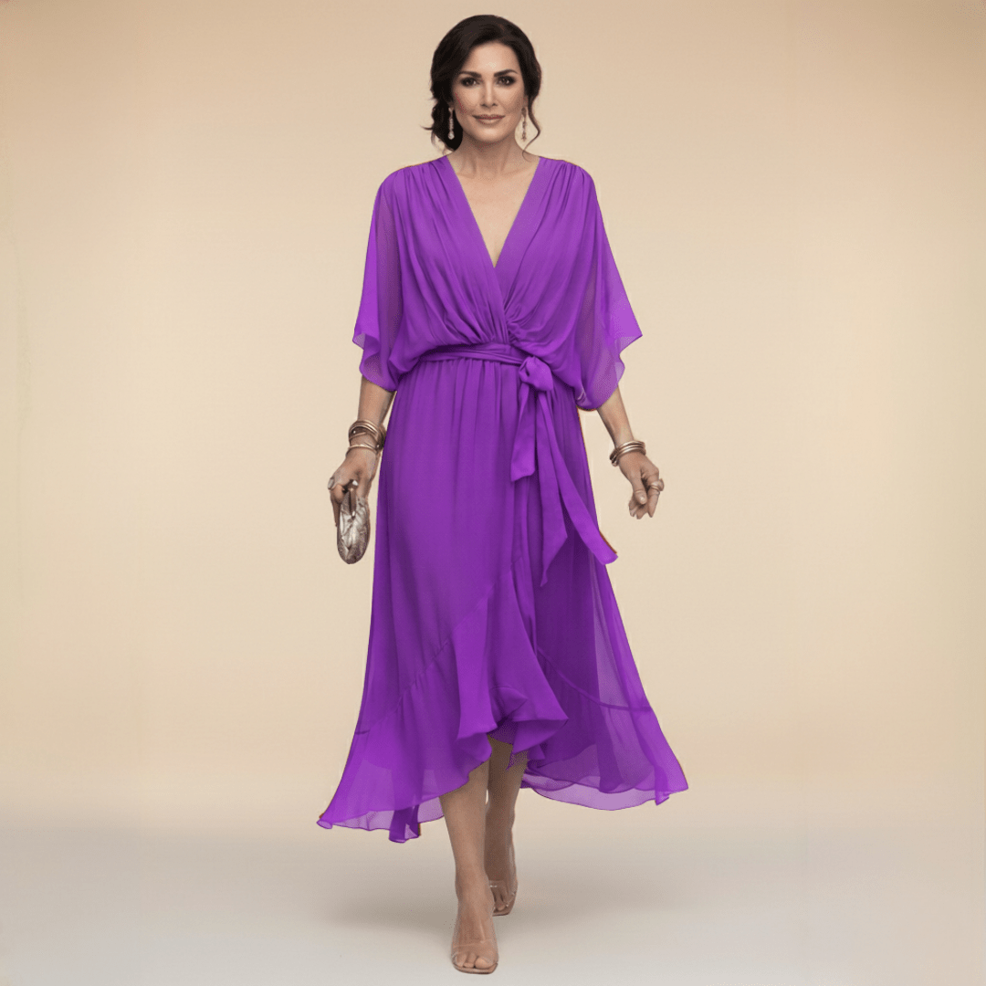 Robe Longue en Chiffon à Manches Évasées pour Femmes - Emilia Lane