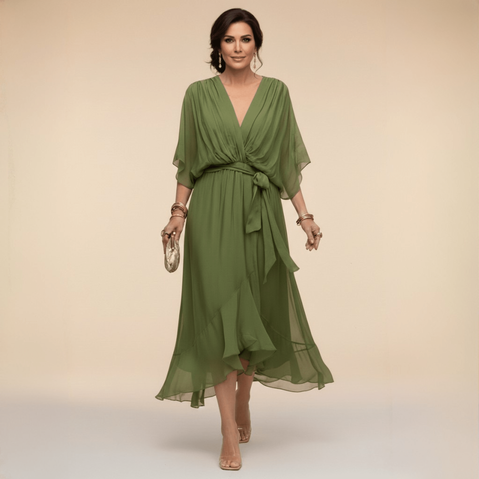 Robe Longue en Chiffon à Manches Évasées pour Femmes - Emilia Lane