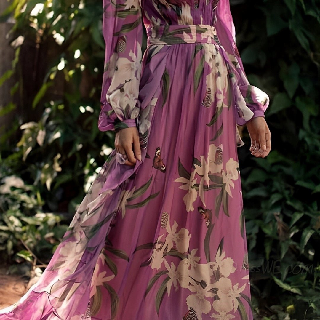 Robe longue en chiffon imprimé fleuri pour femmes - Emilia Lane