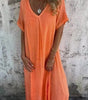 Robe longue en coton et lin à col en V pour femmes - Emilia Lane