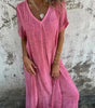Robe longue en coton et lin à col en V pour femmes - Emilia Lane
