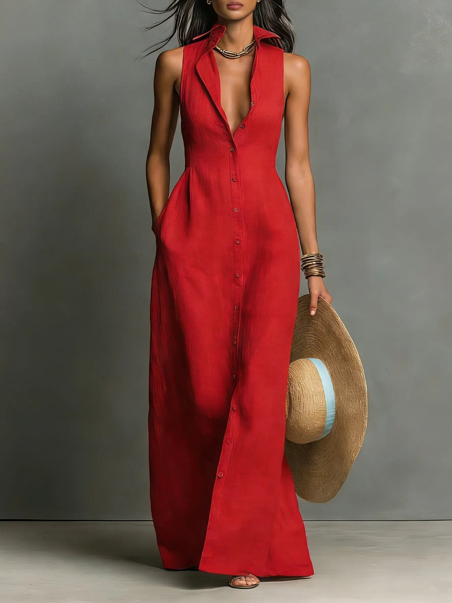 Robe Longue en Lin Sans Manches pour Femme | Idéale pour les Vacances - Emilia Lane