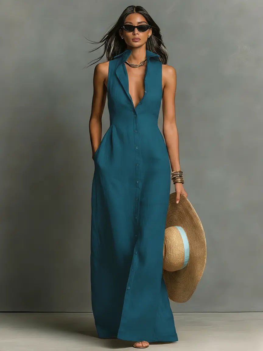 Robe Longue en Lin Sans Manches pour Femme | Idéale pour les Vacances - Emilia Lane