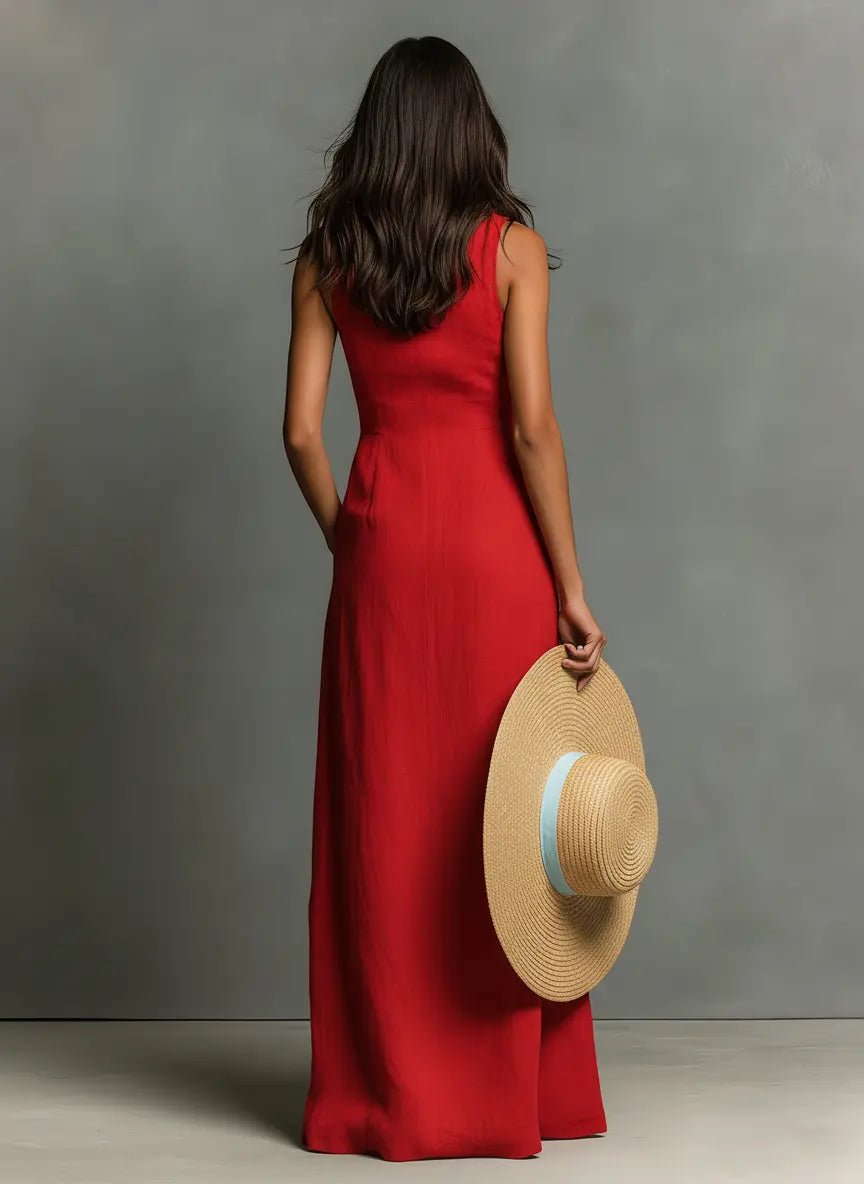 Robe Longue en Lin Sans Manches pour Femme | Idéale pour les Vacances - Emilia Lane