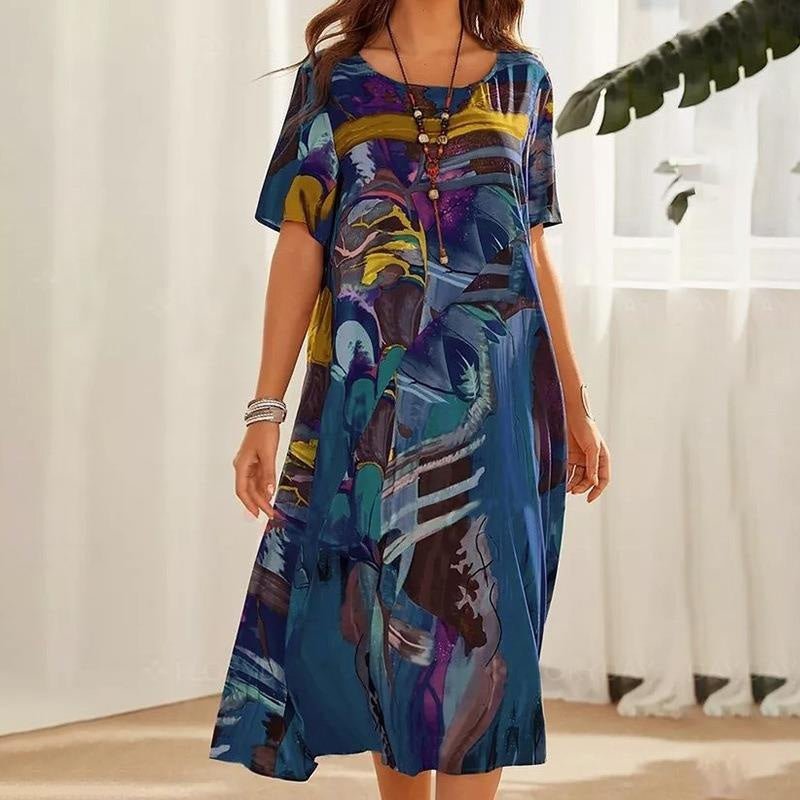 Robe Longue Imprimé Tropicaux Manches Courtes pour Femme - Emilia Lane