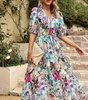 Robe longue imprimée à col en V pour femmes - Emilia Lane
