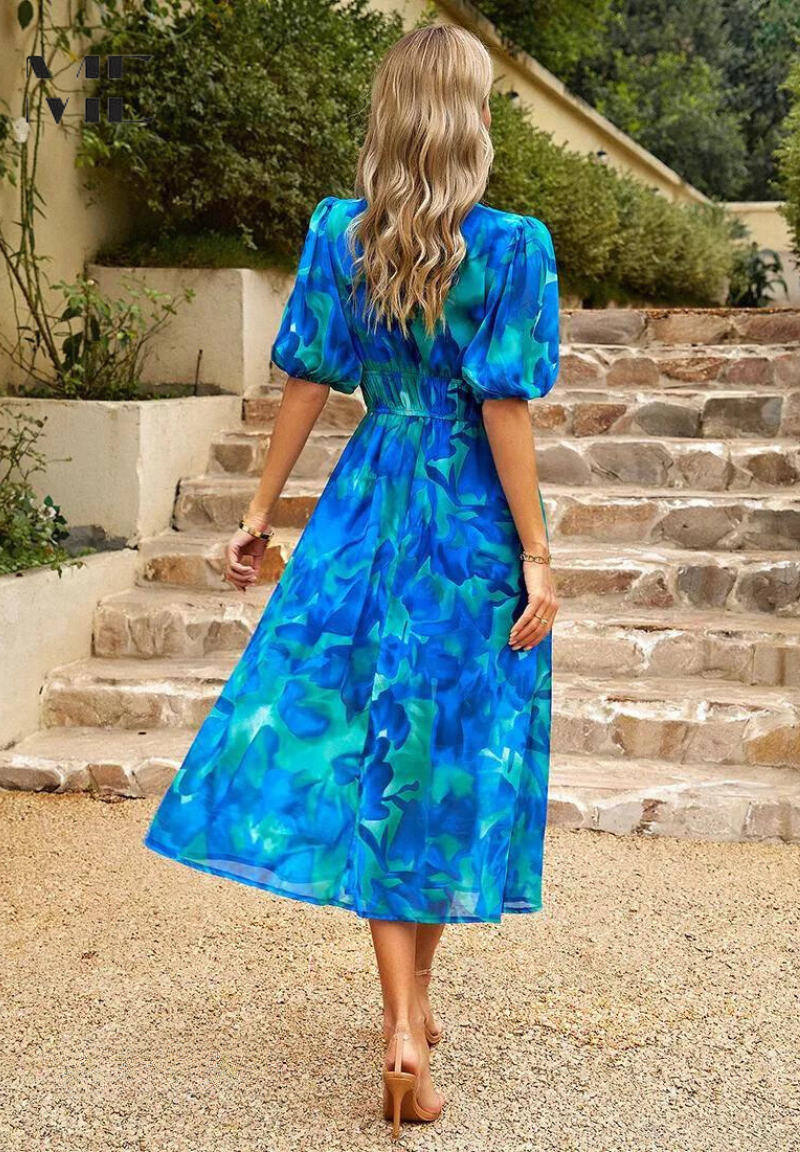 Robe longue imprimée à col en V pour femmes - Emilia Lane
