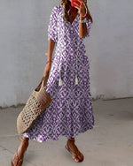 Robe longue imprimée à col en V pour femmes - Emilia Lane