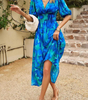 Robe longue imprimée à col en V pour femmes - Emilia Lane