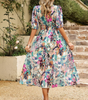 Robe longue imprimée à col en V pour femmes - Emilia Lane
