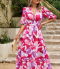 Robe longue imprimée à col en V pour femmes - Emilia Lane