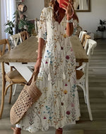 Robe longue imprimée à col en V pour femmes - Emilia Lane