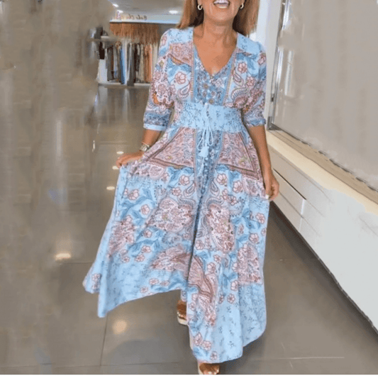 Robe Longue Imprimée à Cordon pour Femmes - Emilia Lane