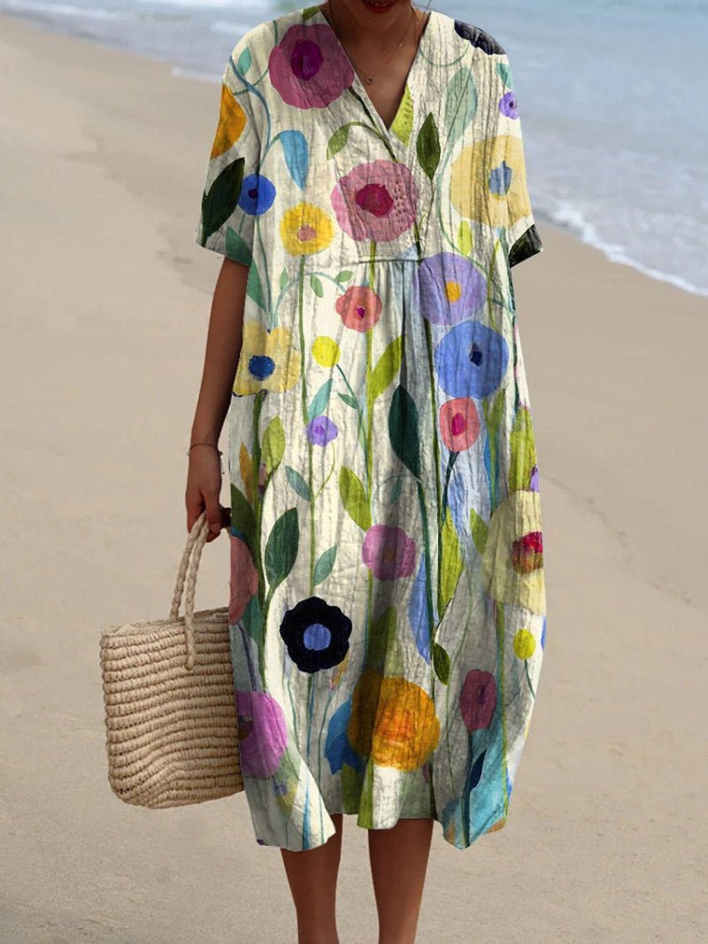 Robe Longue Imprimée à Manches Courtes pour Femmes - Emilia Lane