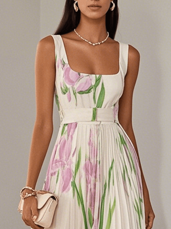 Robe longue plissée à motif floral pour femmes - Emilia Lane