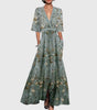 Robe longue plissée imprimée à col en V pour femmes - Emilia Lane