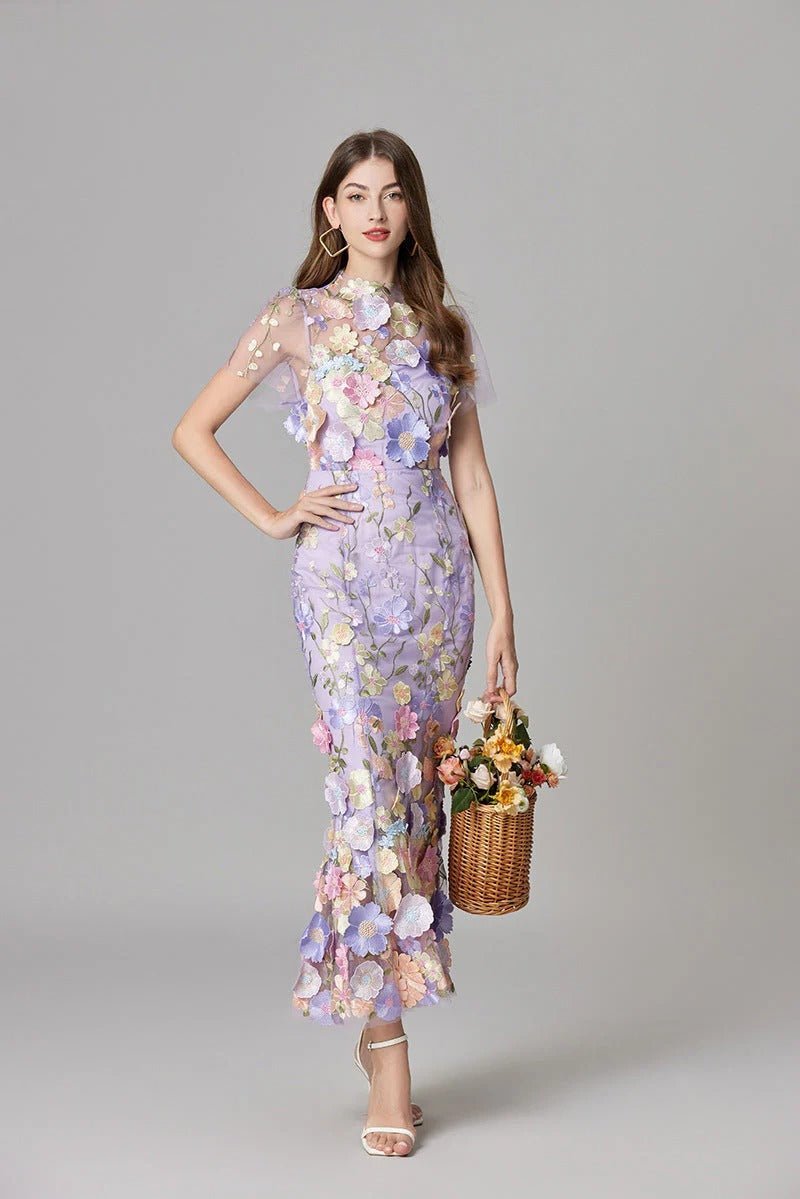 Robe Longue sans Manches à Appliqué Floral pour Femme | Idéale pour les Sorties - Emilia Lane