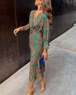 Robe Maxi Drapée à Nœud et Col V pour Femmes - Emilia Lane