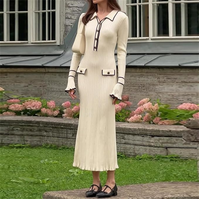 Robe mi - longue ajustée contrastée pour femmes - Emilia Lane