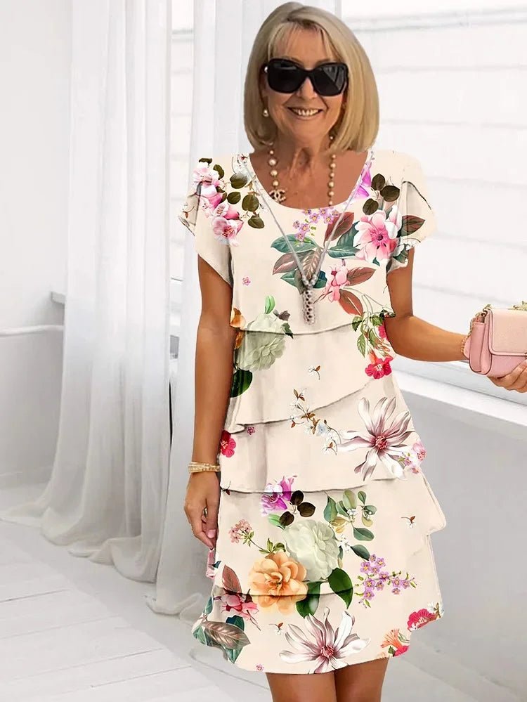 Robe mi - longue plissée à volants avec imprimé floral pour femmes - Emilia Lane