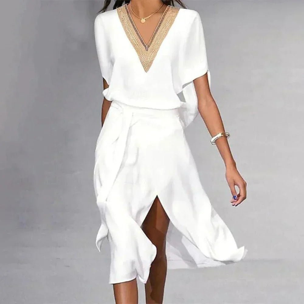 Robe Midi À Col V En Dentelle Pour Femmes - Emilia Lane