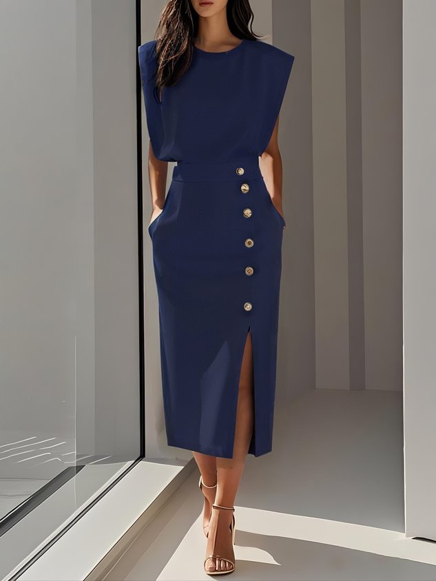 Robe Midi à Encolure Ronde pour Femmes - Emilia Lane