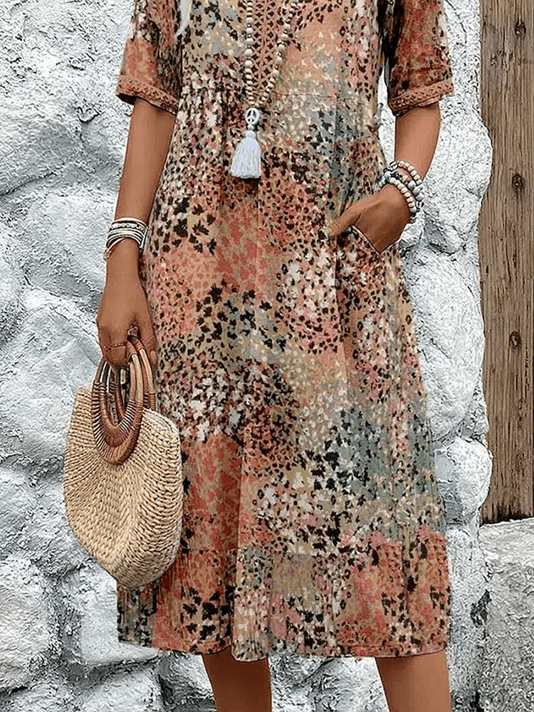 Robe Midi à Fleurs avec Manches Courtes pour Femme - Emilia Lane